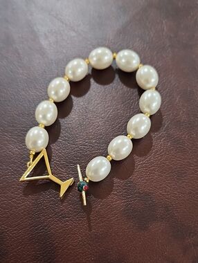 Gold and Ivory Pearl "Cocktail" Bracelet with Martini Charm